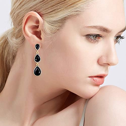 EleQueen Women's Gold-tone Austrian Crystal Teardrop Pear Shape 2.5 Inch Long Earrings - Image 2