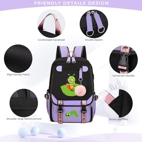 Violet Caterpillar Bookworm Daypack Fashion Durable Bookbags for Women Adults Travel 18 X 11.4 X 6.3inch3