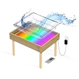 Water Sensory Light Play Activity Box Table for Children Extendable Removable Legs Montessori Waldorf Reggio Toys Sand Messy Play Homeschooling Pre-K Toddler Teen 3 4 5 to 9 Years (Natural wood)