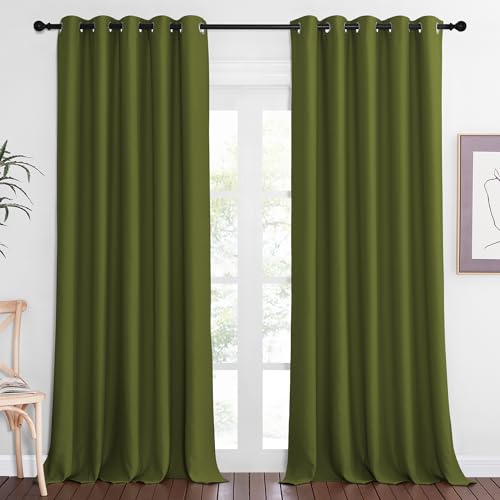 NICETOWN Blackout Curtains 84 Inch Length, Thermal Insulated Curtains for Bedroom Grommet Energy Saving Room Darkening Drapes for Living Room Window, 1 Panel, Olive Green, 66" W x 102" L