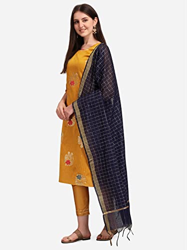 Image of VredeVogel Cotton Silk Blend Straight Embroidery Kurta Pant and Dupatta Set for Women
