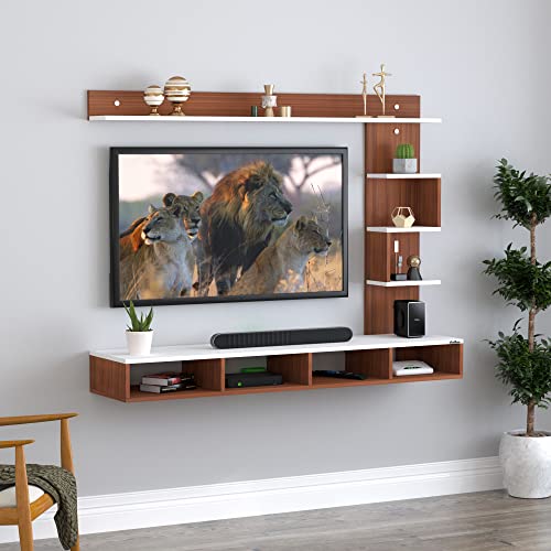 Image of Anikaa Cindy Engineered Wood Wall Mount TV Unit /TV Stand /TV Cabinet /TV Entertainment Unit /Set Top Box Stand (Walnut White) (Ideal for 43 Inch)(D.I.Y)