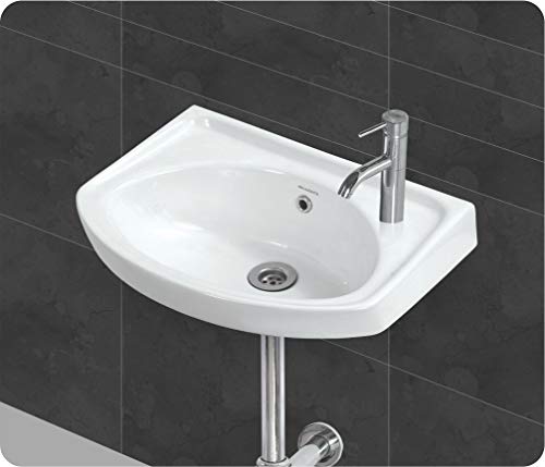 Image of Wash Basin Wall Hung Mounted Glossy Finish White Sink for Bathroom - (18 x 12 x 6 Inch)