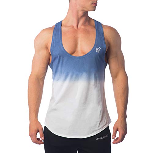 Jed North Men's Bodybuilding Stringer Workout Deep Cut Tank Top Racerback Gradient Blue