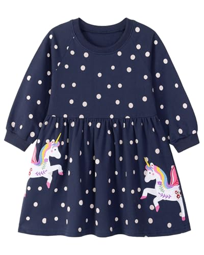 Image of Girls Cotton Long Sleeve Casual Cartoon Appliques Striped Jersey Dresses