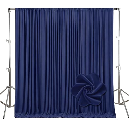 Image of 10ft x 10ft Navy Blue Backdrop Curtains for Parties, Polyester Fabric Backdrop Drapes with Rod Pockets for Weddings, Birthday, Halloween, Photography, Christmas Party Background Curtain, 2 Panels
