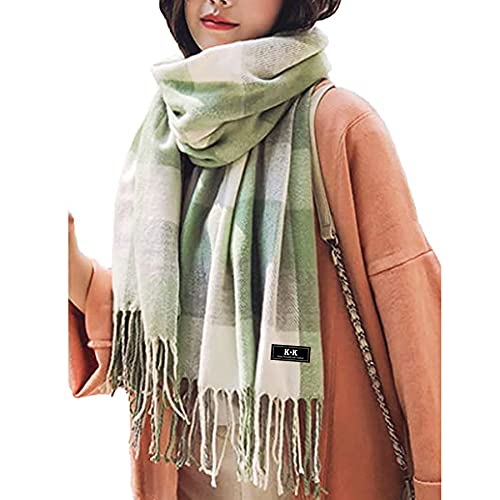 ECOMBOS Winterschal aus Schottenkaro – Lange, karierte Damenschals, warme Wolle im britischen Stil mit Spinning-Quaste, Schalstola für Damen