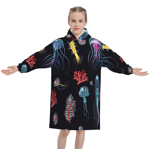 Sweat à capuche surdimensionné pour enfants pull polaire chaud 320g motif mer 4-12 ans