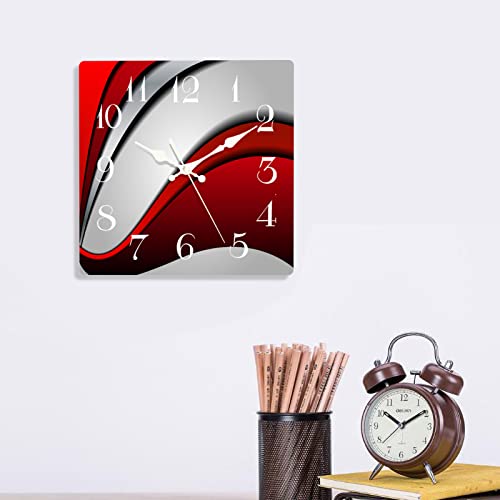 Artsocket Wooden Wall Clock Silent Non-Ticking, Red Space Shadow Black Board Line Modern Abstract Wave Square Wall Clocks Decor For Home Kitchen Living Room Office, Battery Operated(12 Inch) #TOP5