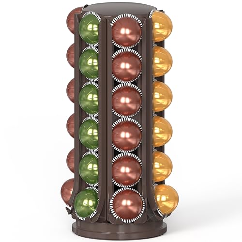 Image of Deco Brothers VertuoLine Pod Holder, 360 Turntable Rotating Pod Carousel | Holds up to 36 Nespresso Vertuo Capsules, Easy Access Design, Brown