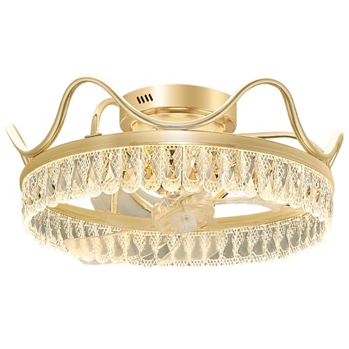 KSSTEVNBD Ventiladores de techo LED de 50 W con luces para dormitorio, corona creativa de cristal, ventilador de techo de 18.9 pulgadas para comedor, sala de estar, isla de cocina