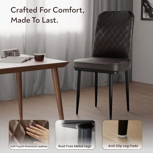 Image of IKON Premium Leather Dining Chair with Cushioned Seat & Metal Legs | Premium Accent Chair for Living Room, Bedroom & Balcony | D.I.Y (Vintage Brown)