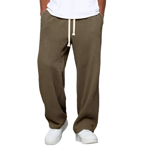Waffle Pants for Men Textured Knit Drawstring Casual Trousers Oversized Loose Lightweight Comfort Jogger Sweatpants2