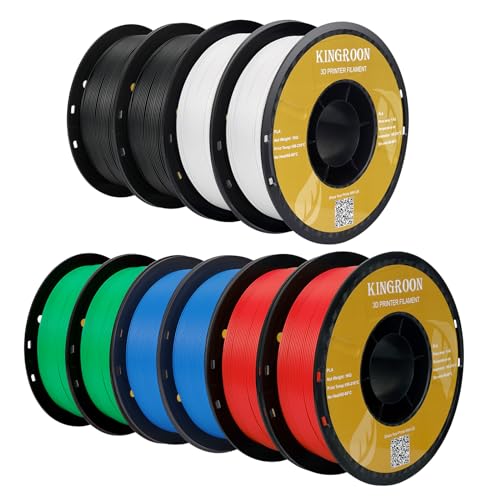 Image of Kingroon PLA 3D Printer Filament,10 Rolls, Dimensional Accuracy + /- 0.03 mm, 10kg Spool(22lbs),1.75 mm,2Black+2White+2Green+2Red+2Blue