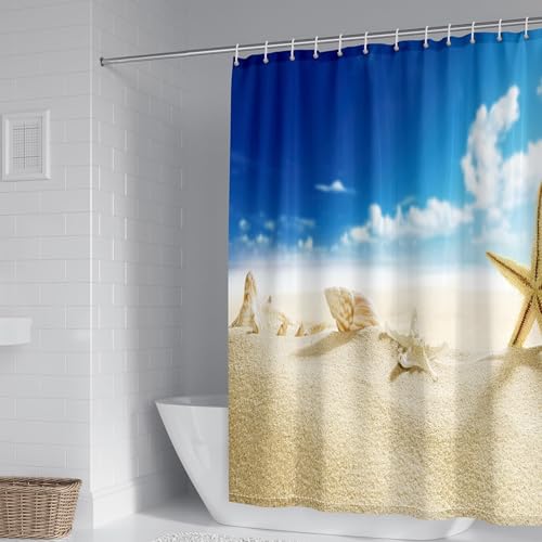 Rideau de douche en tissu polyester bleu et beige de qualité supérieure 120x180 - 2