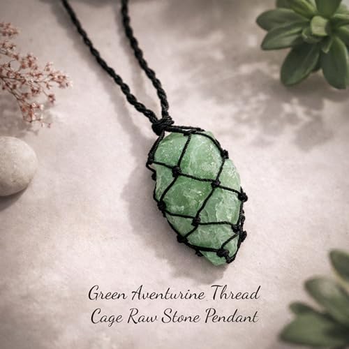 Image of REMEDYWALA Charged Energized Raw Stone Thread Cage Wrapped Pendant | Raw Stone Thread Cage Wrapped Pendant for Women and Men