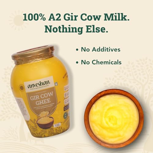 Image of Anveshan A2 Gir Cow Ghee Bilona Method 1Liter, Traditional Bilona Method, Cultured, Immunity Booster, Pure, Natural, Healthy, Fresh, Lactose And Gluten Free