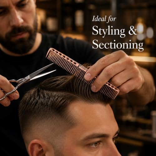 Image of Professional 7 Inch Alminium Metal Hair Cutting & Styling Comb -Bronze