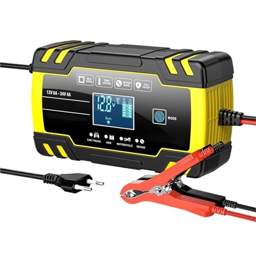 BFHRDESX Compatible for FOXSUR 12V 24V Pulse Battery Charger, Automatic Charger for Car Truck AGM Lead-Acid Batteries with LCD Display(Yellow)