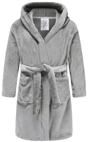 Boys Girls Robe Kids Flannel Hooded Bathrobe Sleepwear Pajamas Toddler Soft Plush Robes for Girls 2-16 Years