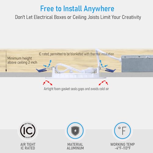 TORCHSTAR Basic Series 12-Pack 4 Inch Ultra-Thin LED Recessed Lighting with Junction Box, CRI90, Aluminum, 3000K Warm White, 5%-100% Dimmable Slim Recessed Downlight, 9W 800LM, ETL and Energy Star