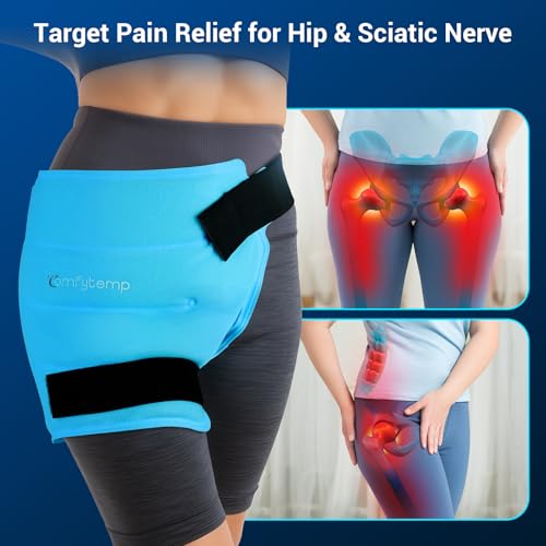 Image of Comfytemp Hip Ice Pack Wrap for Sciatica Pain Relief, Hip Replacement Kit After Surgery, Reusable Gel Ice Pack for Injuries, Hot Cold Compress Recovery Items, Fathers Day Dad Gifts for Men, Blue (S /M)