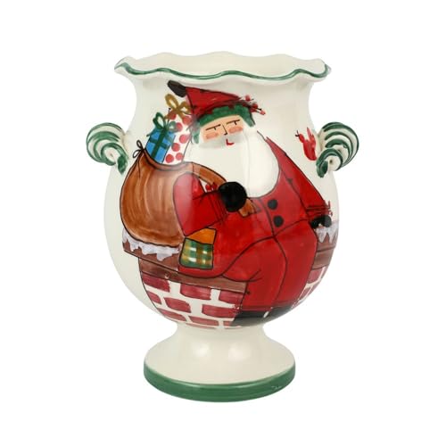 Vietri Old St. Nick - Cachepot con manico e regali, 31,1 cm, altezza terra bianca, vaso per esterni e interni