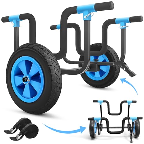 APILAB 2 in 1 Kayak Cart, Heavy Duty Kayak Cart with Adjustable Two-Way Bars and 14" Solid Rubber Tires, 35lbs Capacity, Kayak Cart,