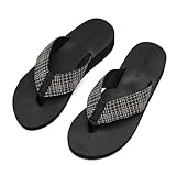 MEGNYA Vegan Waterproof Fabric Upper Sandals with Wadable Straps, Classic Supportive Travel Flip-Flops for Flat Feet, Rebound Yoga Mat Casual Flip FlopsUltralight Black White Size 9