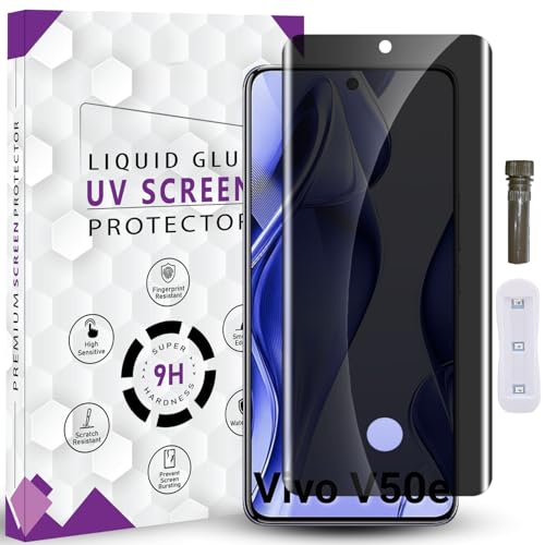 Image of HD+ UVPrivacy Tempered Glass Screen Protector for Vivo V50 / Vivo V50e (6.77 Inch, Pack of 1) Edge to Edge Coverage Anti-Spy /Anti-Peeping 9H Hardness Screen Guard with Installation Kit & Guide