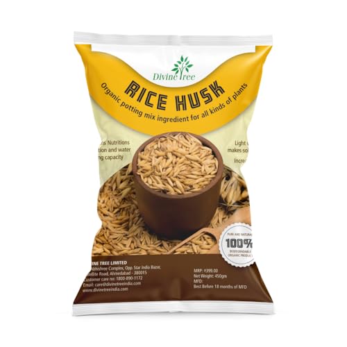 Image of DIVINE TREE Organic Rice Husk for Plants | Paddy Husk Soil Conditioner & Potting Mix Additive for Gardening | Improves Aeration, Drainage & Water Retention | Natural Mulch (450gram)