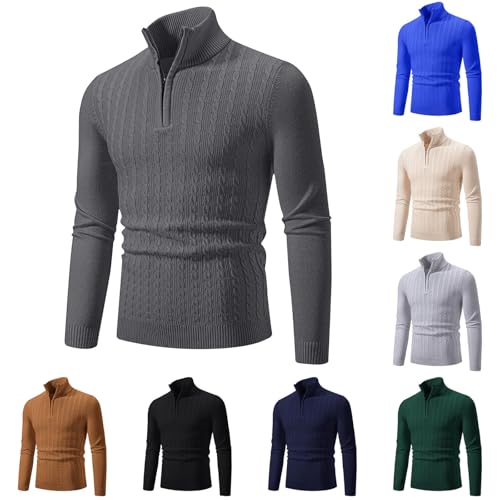 Cambkatl Men's Stand Collar Pullover Sweaters Slim Fit Cable Knitted 1/4 Zipper Turtleneck Long Sleeve Baselayer Jumpers2