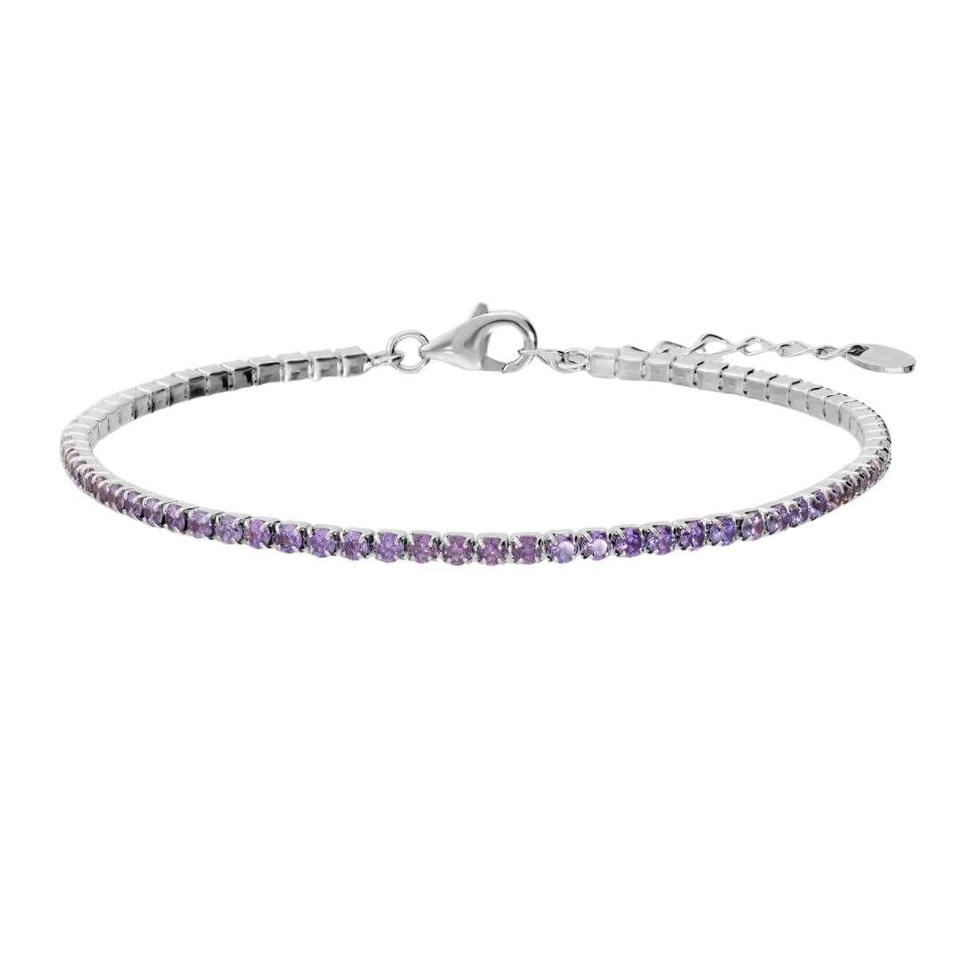 Bronzallure Bracciale Tennis Donna – Bracciale Tennis con Cubic Zirconia Viola – Gioielli Made in Italy – Braccialetto Idea Regalo Compleanni, Anniversari, Festa Donna, Festa Mamma