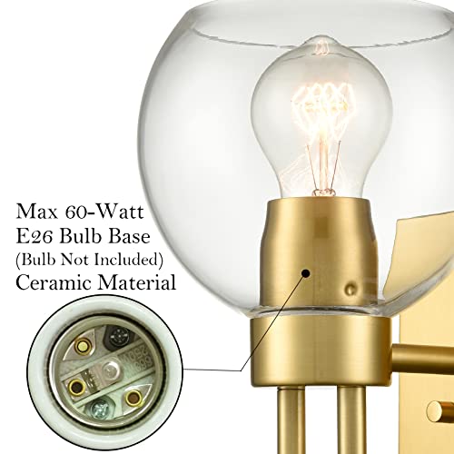 Image of Gold Glass Globe Wall Sconce Mid-Century Modern Globe Sconces Wall Lighting Brass Wall Light Fixture with Clear Glass Shade for Bathroom Hallway Bedroom