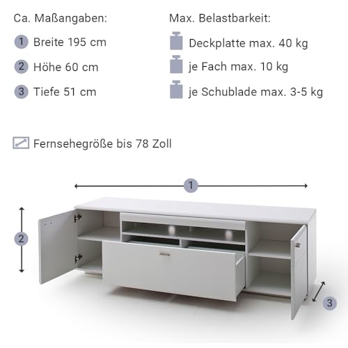 Lomadox Wohnwand TV-Wand weiß matt modern 3-teilig mit 1 Lowboard, 1 Vitrine, 1 Couchtisch, inkl. LED Beleuchtung – Bild 8