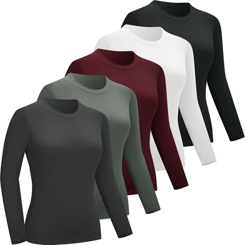 Image of CE' CERDR 5 Pack Womens Tops Long Sleeve Thermal Shirts Basic Tees, XL
