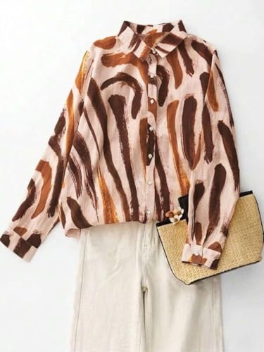 Image of OOMPH! Women Abstract Printed Smart Casual Oversized Shirt | Trendy Printed Shirts | Fun Prints | Drop Shoulder Oversized Westernwear