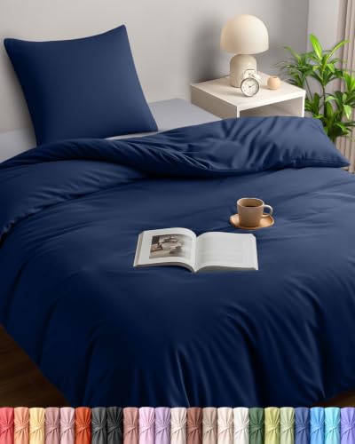 Utopia Bedding Bettwäsche 135x200 Set - Mikrofaser Bettbezug 135x200 cm + 1 Kissenbezug 80x80 cm -Blu Navy