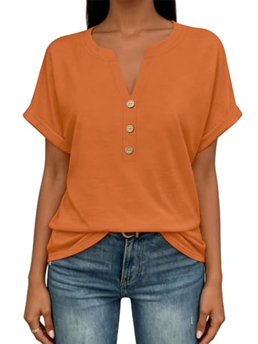 Image of EyMuse Womens Short Sleeve Henley Tops Fashion Casual V Neck Summer Tshirt | Summer Button Up Top Fashion Soft Basic Tees Blouses Spring Comfortable Classic Clothing Resort Wear for Women 2026