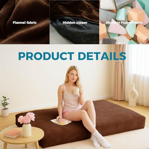 Image of Big Bean Bag Chairs for Adults,Bean Bag with Filler Included,Memory Foam Bean Bag,Giant beanbag,Suitable for Reading Chairs in Living Room, Bedroom and Dormitory. (Brown, Bean Bag Bed)