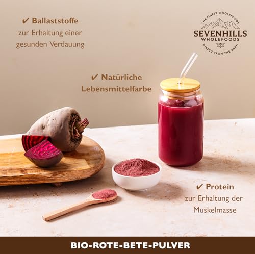 Sevenhills Wholefoods Bio-Rote-Bete-Pulver 200 g für Getränke, zum Backen und Kochen | 100% natürliche Lebensmittelfarbe | Keine Zusatz- oder Konservierungsstoffe | Vegan, koscher