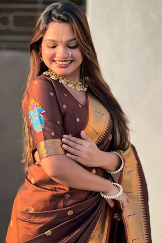 Image of SGF11 Women's Kanjivaram Paithani Silk Saree With Unstitched Blouse Piece