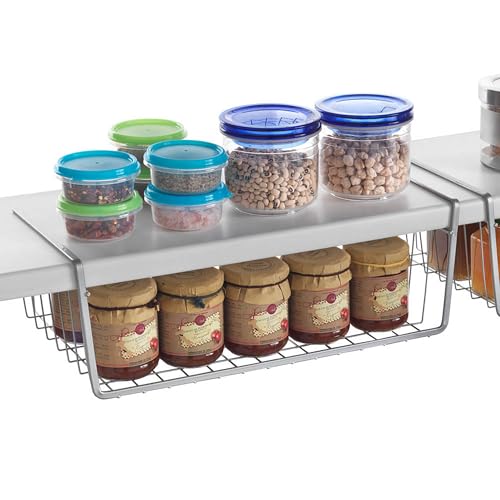 Metaltex Kanguro Cupboard Organiser, Under Shelf Storage Basket with Polytherm Coating for Long Term Use, Silver, Size: 40 cm