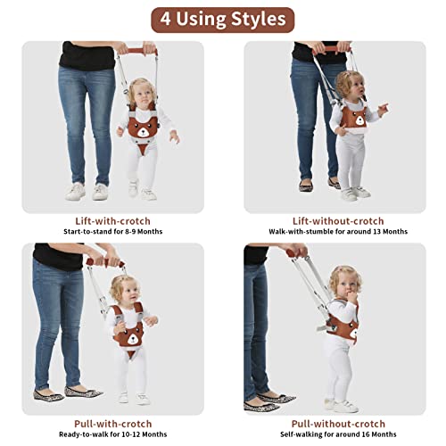 IULONEE Baby Walking Harness Mesh Handheld Toddler Helper Assistant Adjustable Child Walker Help Standing Up and Walking Belt Learning Helper Infant Safety Harness for 7-24 Month Baby (Mesh Brown) - Image 4