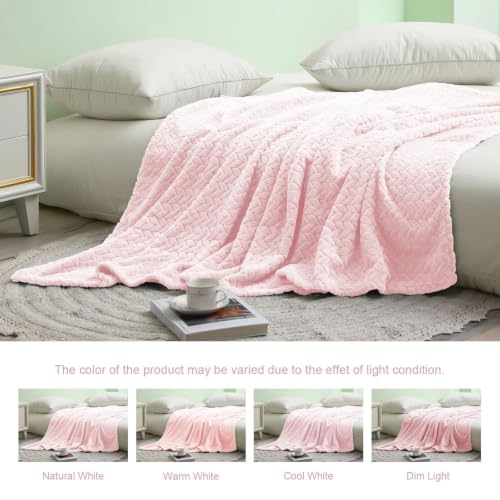 Image of Exclusivo Mezcla Fleece Throw Blanket for Couch Sofa, 50 inchx70 inch, Light Pink