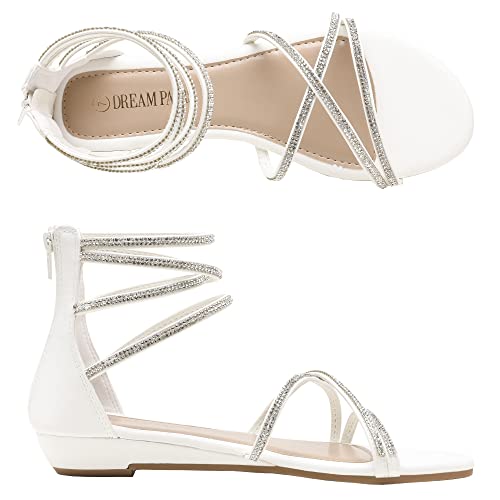 Dream Pairs Womens Weitz Ankle Strap Rhinestones Low Wedge Sandal White - 8.5 #TOP2