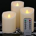 7LinRay Flameless Flickering Candles with Remote and Timers, 1000 Hours Waterproof Outdoor Indoor Battery Operated LED Pillar Candles, Ivory Plastic, Set of 3(D 3" x H 4" 5" 6")