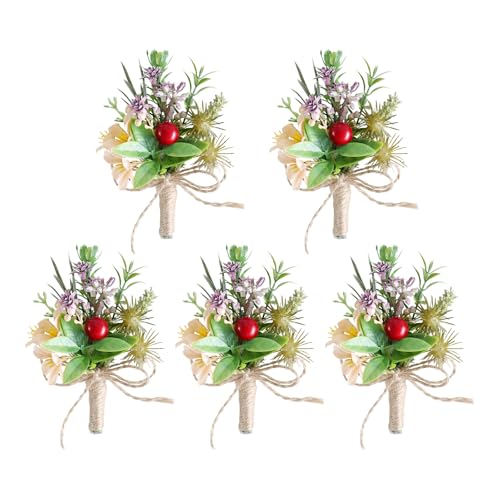 Qsvbeeqj Conjunto De 5 Sofisticadas Agujas De Flores De Boda Para Recién Casados Elegantes Corsés De Flores Hecho A Mano Novios Y Nupcial Boutonniere