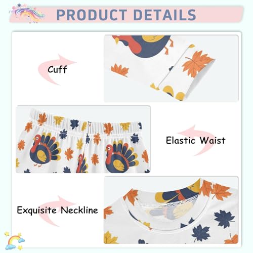 Pajama Sets Long Sleeve Turkey Leaves Pattern Print Soft Comfy Sleepwear 2 Piece PJS 3-8T4