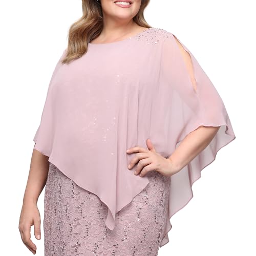 Image of S.L. Fashions Women's Short Sequin Lace Beaded Capelet Overlay Dress